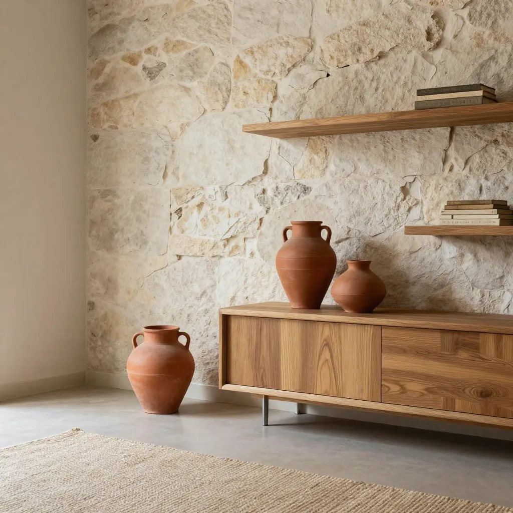 Klei interieur met natuurlijke materialen